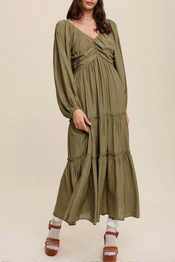 LP | Verde Maxi abito a righe con scollo a V e fiocco con volant