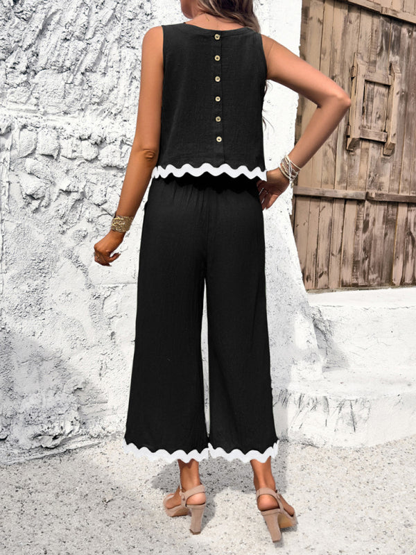 LP | Donna nuovo temperamento casual gilet pantaloni fettuccia abito
