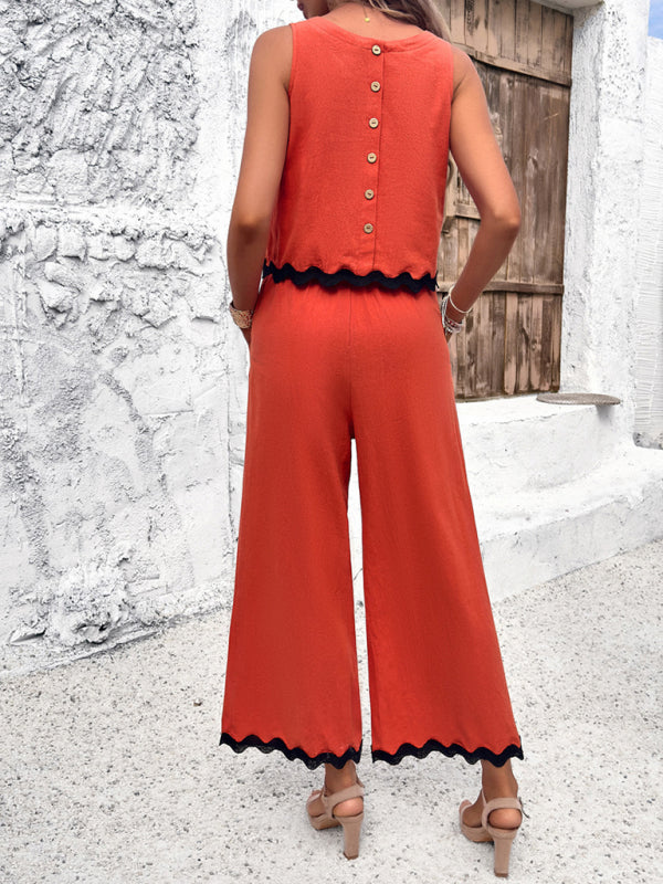 LP | Donna nuovo temperamento casual gilet pantaloni fettuccia abito