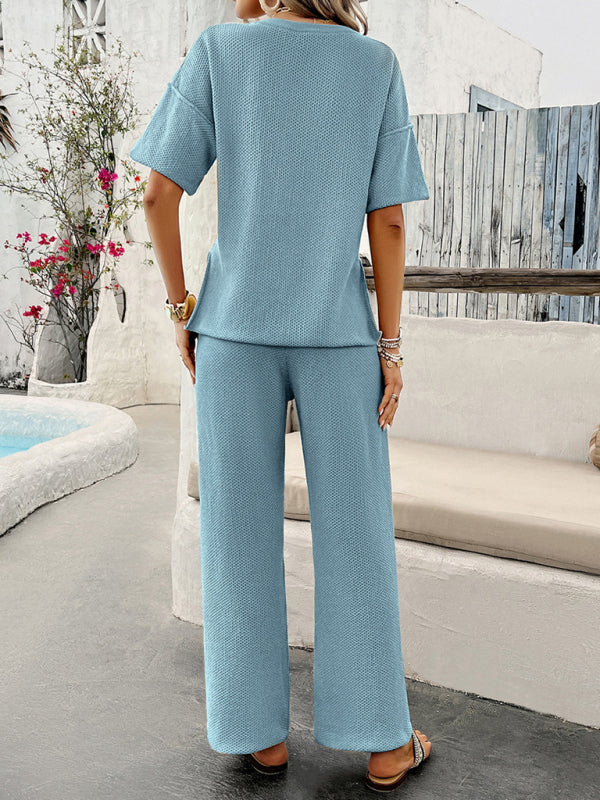 LP | Nuova primavera e estate casual tinta unita maglia pantaloni manica corta abito