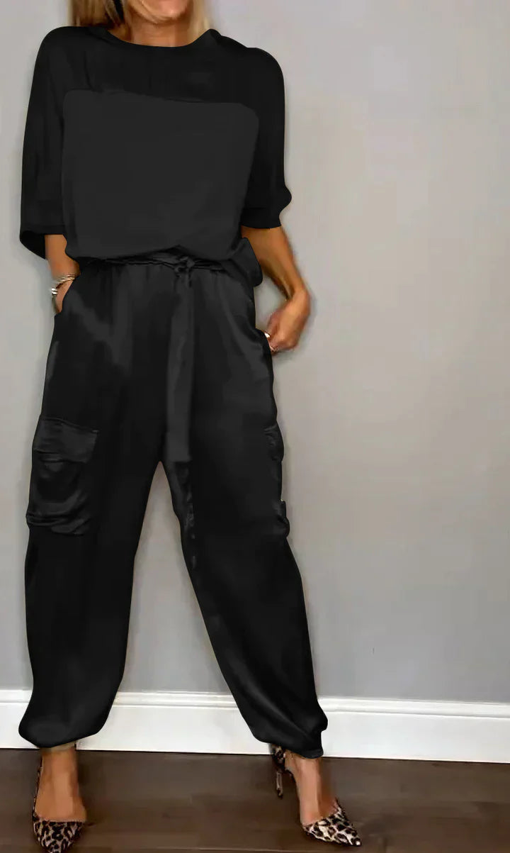 LP | Set due pezzi con top e pantaloni in raso monocolore per donna