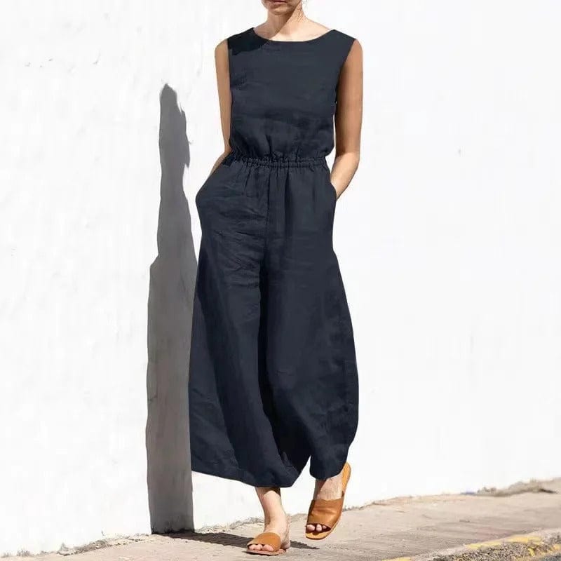 LP | Tuta casual in cotone e lino con scollo rotondo