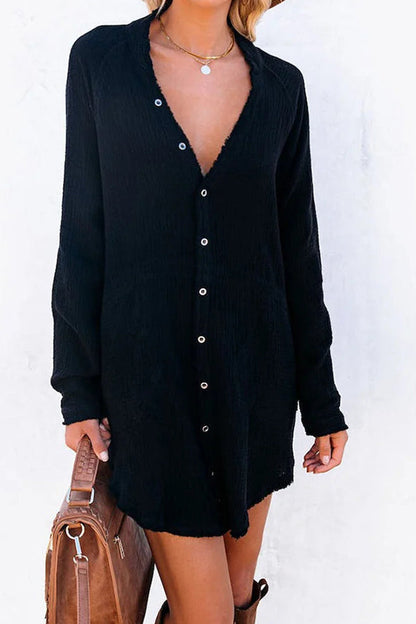 LP | Giacca allentata di media lunghezza Camicia casual a tinta unita Mini Dress