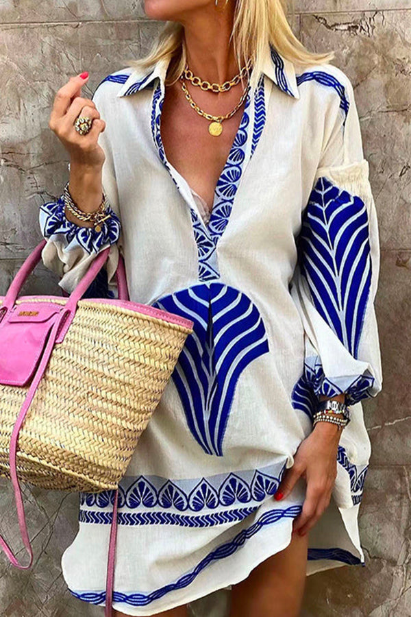 LP | Vestito camicia stampato con scollo a V e manica lunga