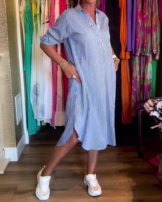 LP | Abito camicia a righe con collo a bavero