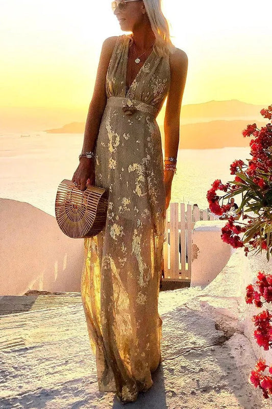 LP | Maxi abito Golden Sunset Stories con scollo a V