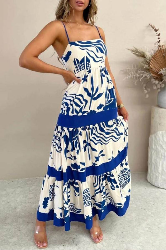 LP | Elegante maxi abito arricciato con stampa floreale