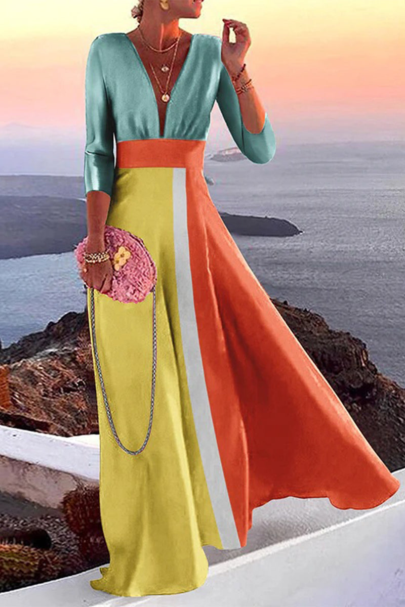 LP | Eleganti abiti da vacanza con stampa patchwork, scollo a V e gonna a un passo (3 colori)