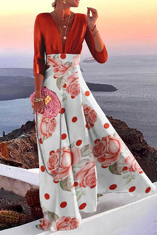 LP | Eleganti abiti da vacanza con stampa patchwork, scollo a V e gonna a un passo (3 colori)