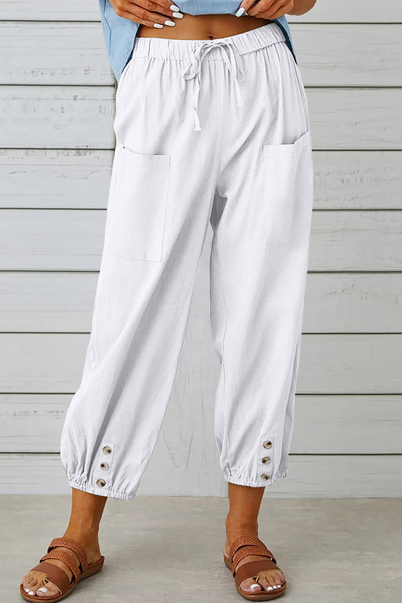 LP | Tasca solida casual allentata a vita alta gamba larga pantaloni di colore solido (10 colori)