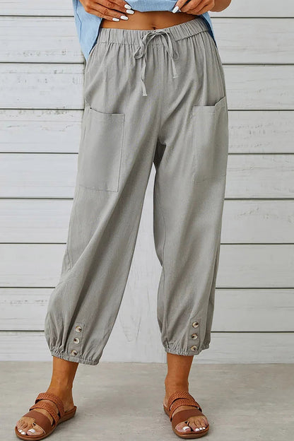 LP | Tasca solida casual allentata a vita alta gamba larga pantaloni di colore solido (10 colori)