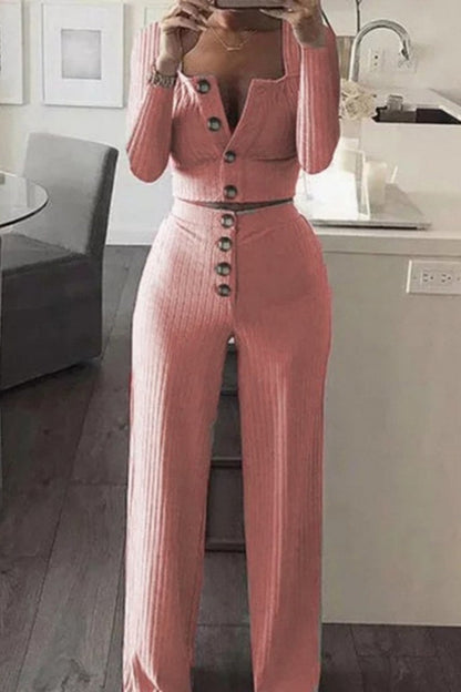 LP | Casual Bottoni Solidi Gilet Pantaloni U Collo Senza Maniche Due Pezzi