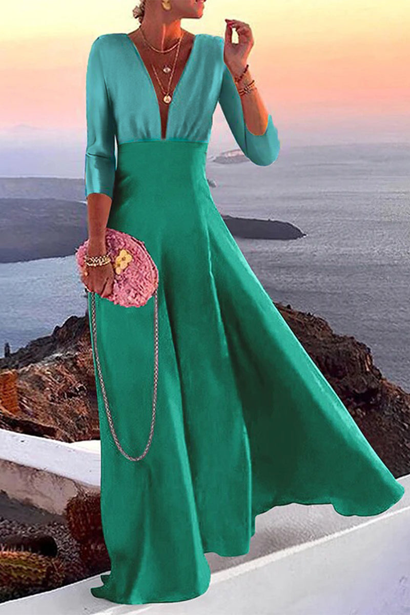 LP | Eleganti abiti da vacanza con stampa patchwork, scollo a V e gonna a un passo (3 colori)