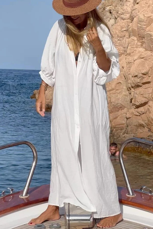 LP | Take A Relax maniche a palloncino abbottonatura allentata camicia maxi dress