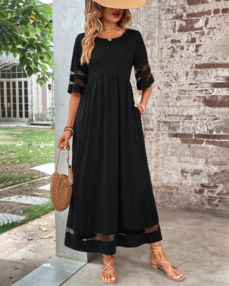LP | Abito elegante con maniche in rete a righe