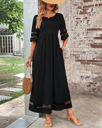 LP | Abito elegante con maniche in rete a righe
