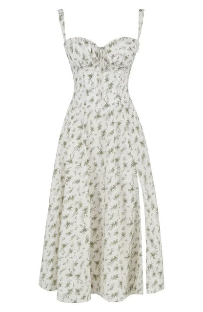 LP | Abito bustier con motivo floreale e cintura in vita