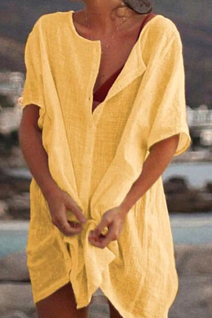 LP | Allentato colore solido camicia abito manica corta spiaggia protezione solare abbigliamento