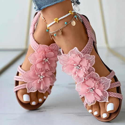 LP | Sandali con zeppa e decorazioni floreali