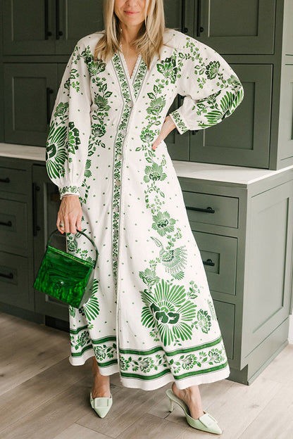 LP | Stampa unica Pulsante giù camicia a maniche lunghe Maxi Dress