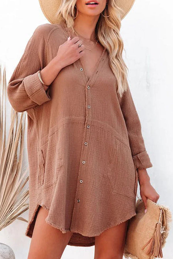 LP | Giacca allentata di media lunghezza Camicia casual a tinta unita Mini Dress