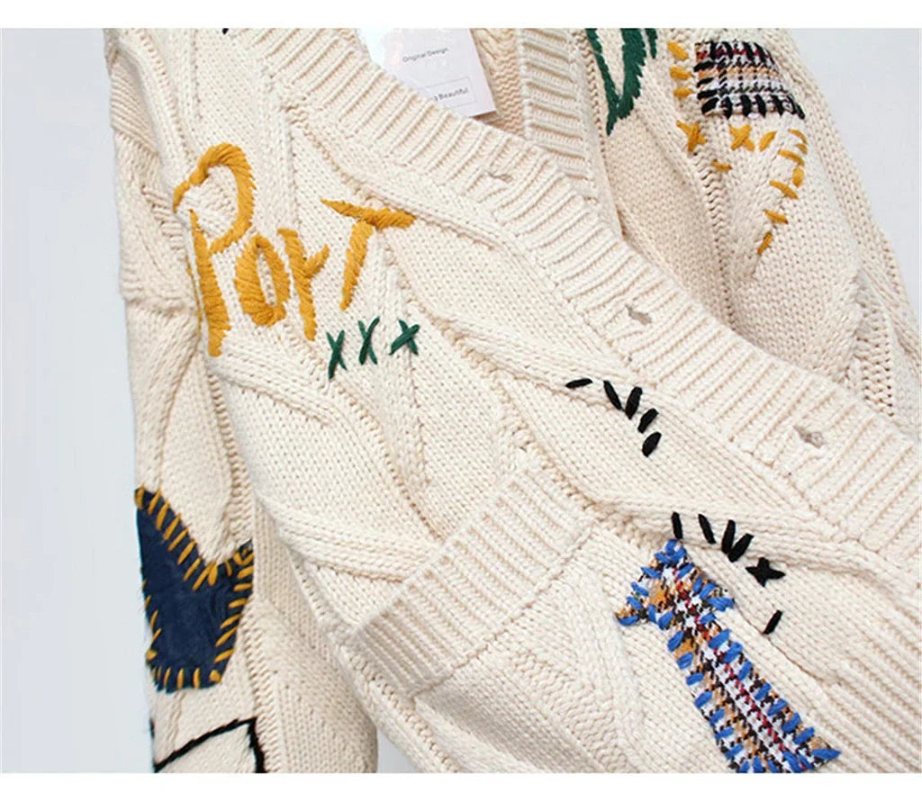LP Maglia ricamata a mano da donna allentata corta