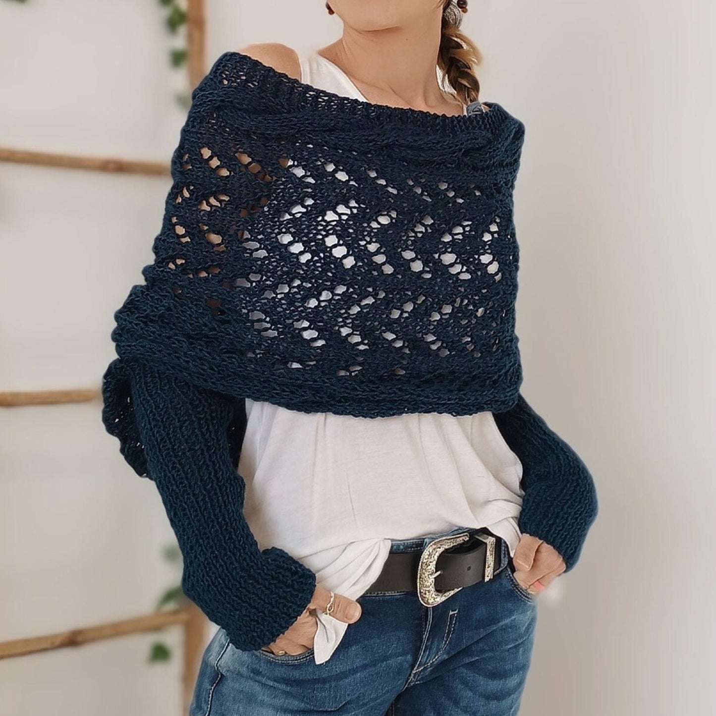 LP | Elegante maglione a portafoglio in maglia con dettaglio traforato