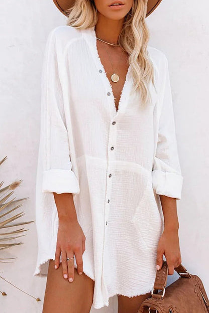 LP | Giacca allentata di media lunghezza Camicia casual a tinta unita Mini Dress