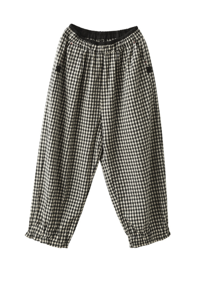 LP | Vita elastica a quadri Pantaloni casual harem Pantaloni fondo