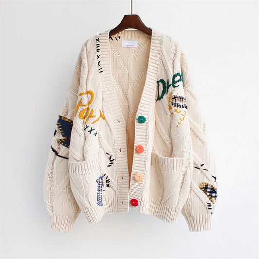 LP Maglia ricamata a mano da donna allentata corta