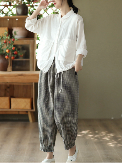 LP | Vita elastica a quadri Pantaloni casual harem Pantaloni fondo