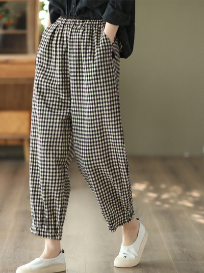 LP | Vita elastica a quadri Pantaloni casual harem Pantaloni fondo