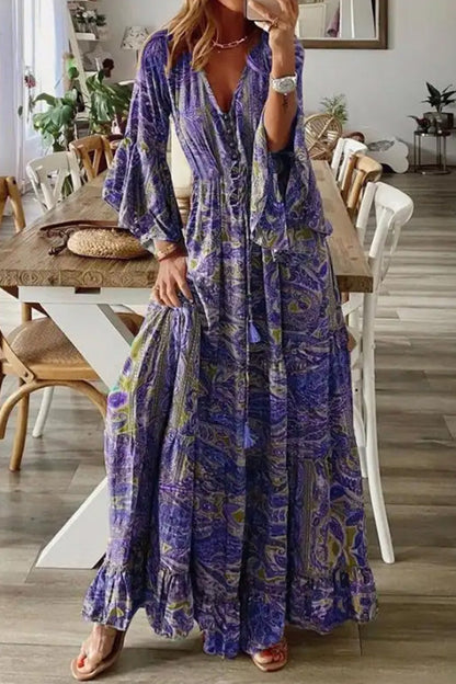LP | Maxi abito a maniche lunghe con scollo a V e stampa Peris per le vacanze