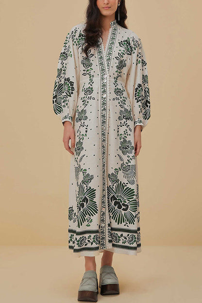 LP | Stampa unica Pulsante giù camicia a maniche lunghe Maxi Dress
