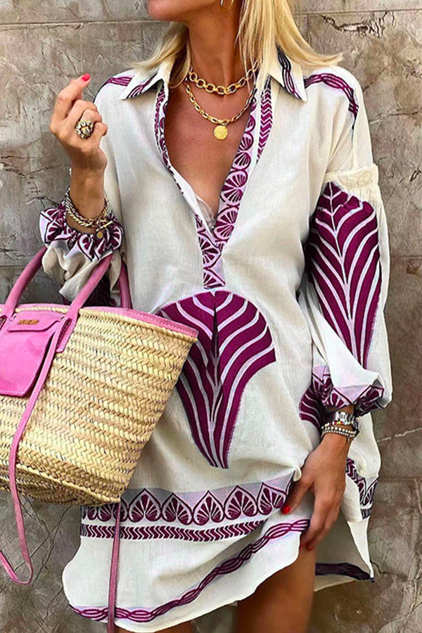 LP | Vestito camicia stampato con scollo a V e manica lunga