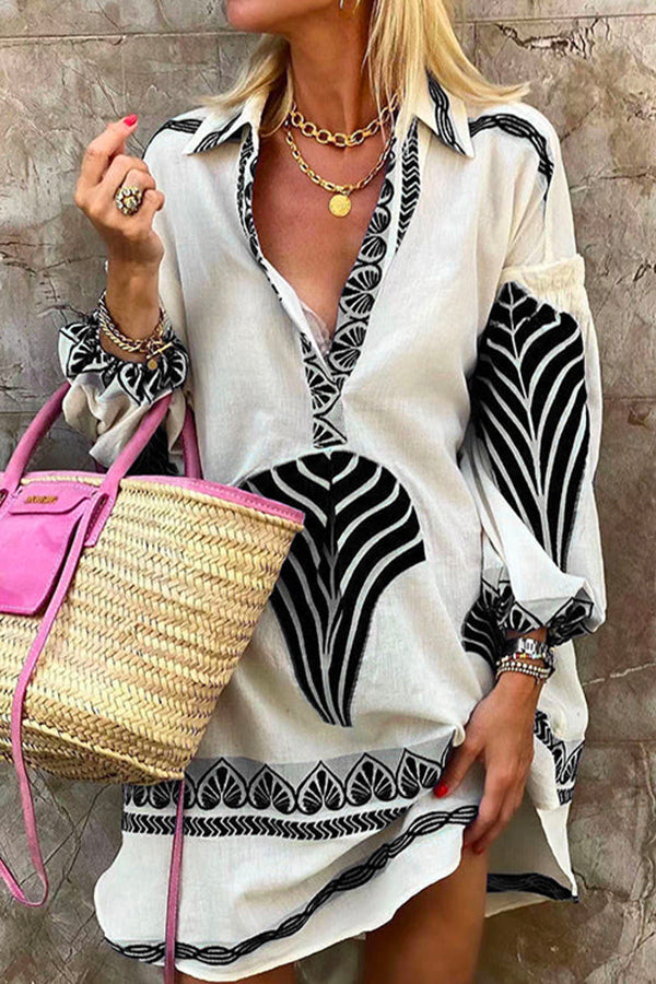 LP | Vestito camicia stampato con scollo a V e manica lunga