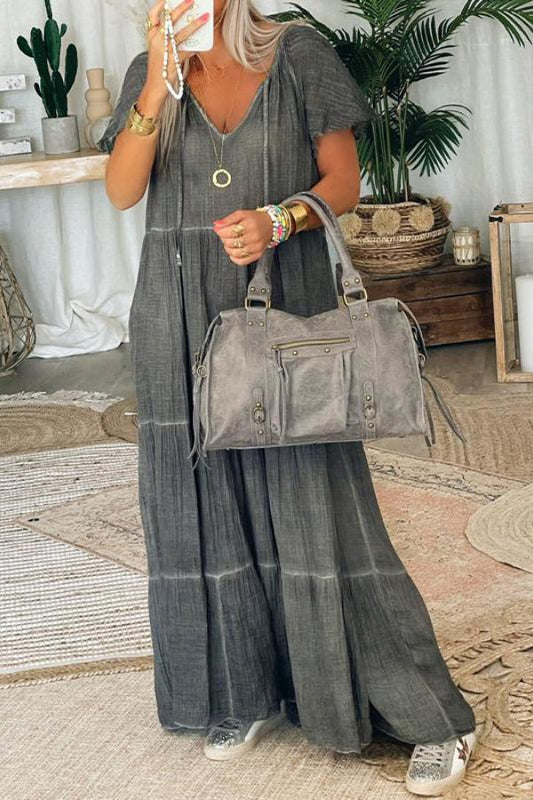 LP | Maxi abito casual patchwork in cotone e lino
