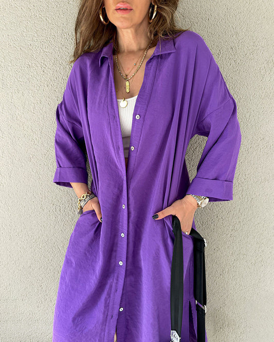 LP | Pulsante Camicia lunga tascabile Abito casual