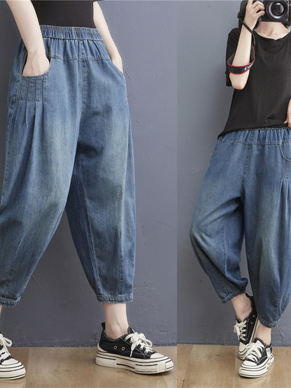 LP | estate elastico in vita sottile allentato denim pantaloni casual