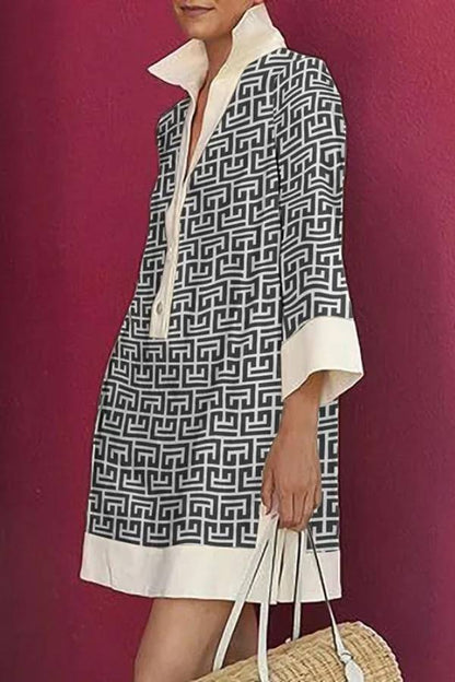 LP | Vestito camicia con risvolto stampato a tre quarti di manica da donna