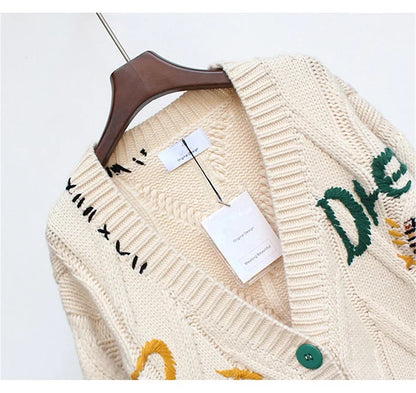 LP Maglia ricamata a mano da donna allentata corta