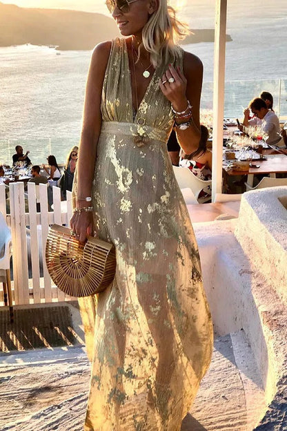 LP | Maxi abito Golden Sunset Stories con scollo a V
