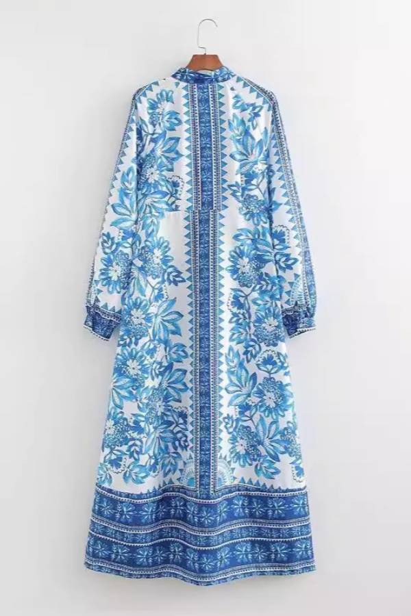 LP | Stampa unica Pulsante giù camicia a maniche lunghe Maxi Dress