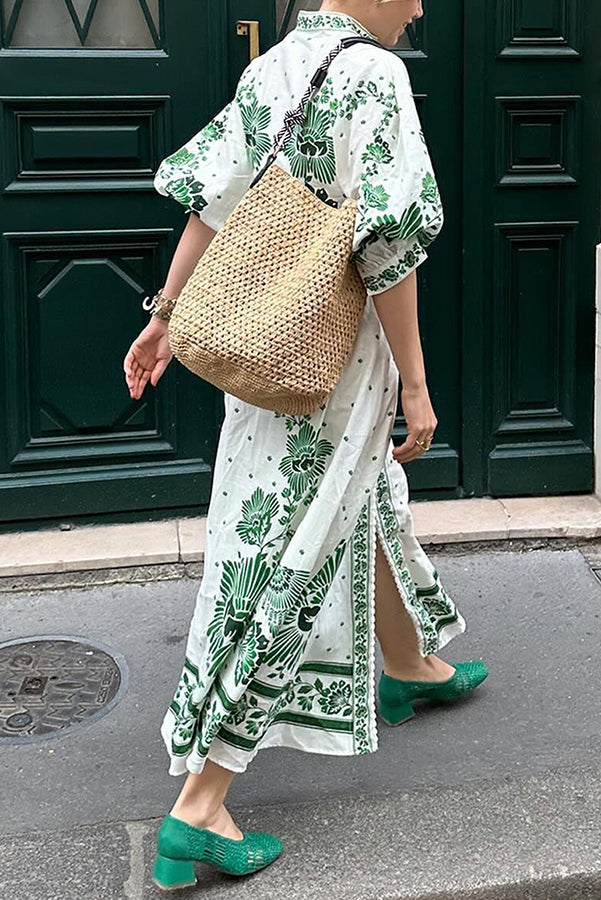 LP | Stampa unica Pulsante giù camicia a maniche lunghe Maxi Dress