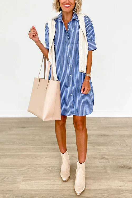 LP | Down Abito camicia a maniche corte a righe