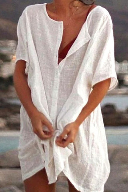 LP | Allentato colore solido camicia abito manica corta spiaggia protezione solare abbigliamento