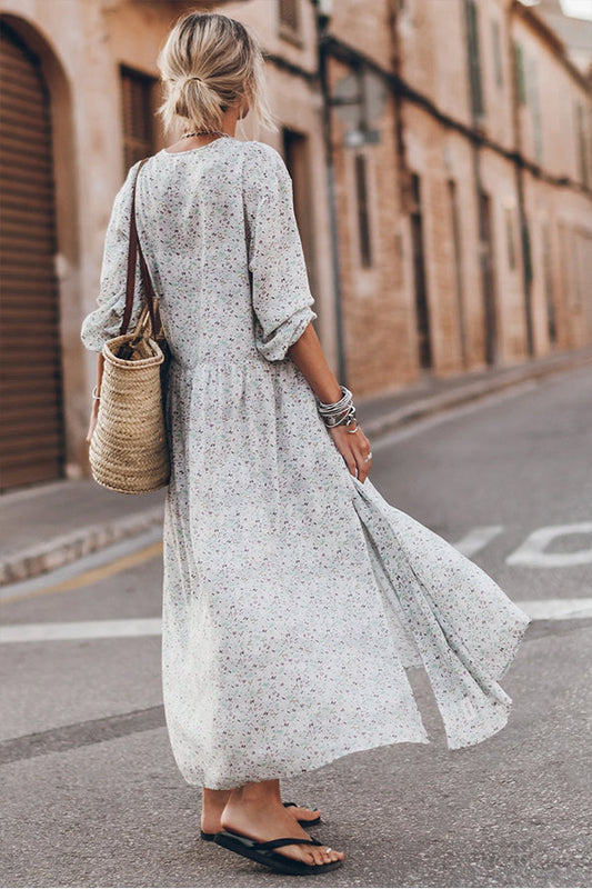 LP | Maxi abito floreale multicolore con scollo a V e spacchi