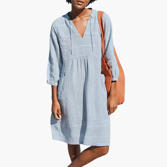 LP | Abito camicia estivo da donna con colletto a cravatta e tasche laterali