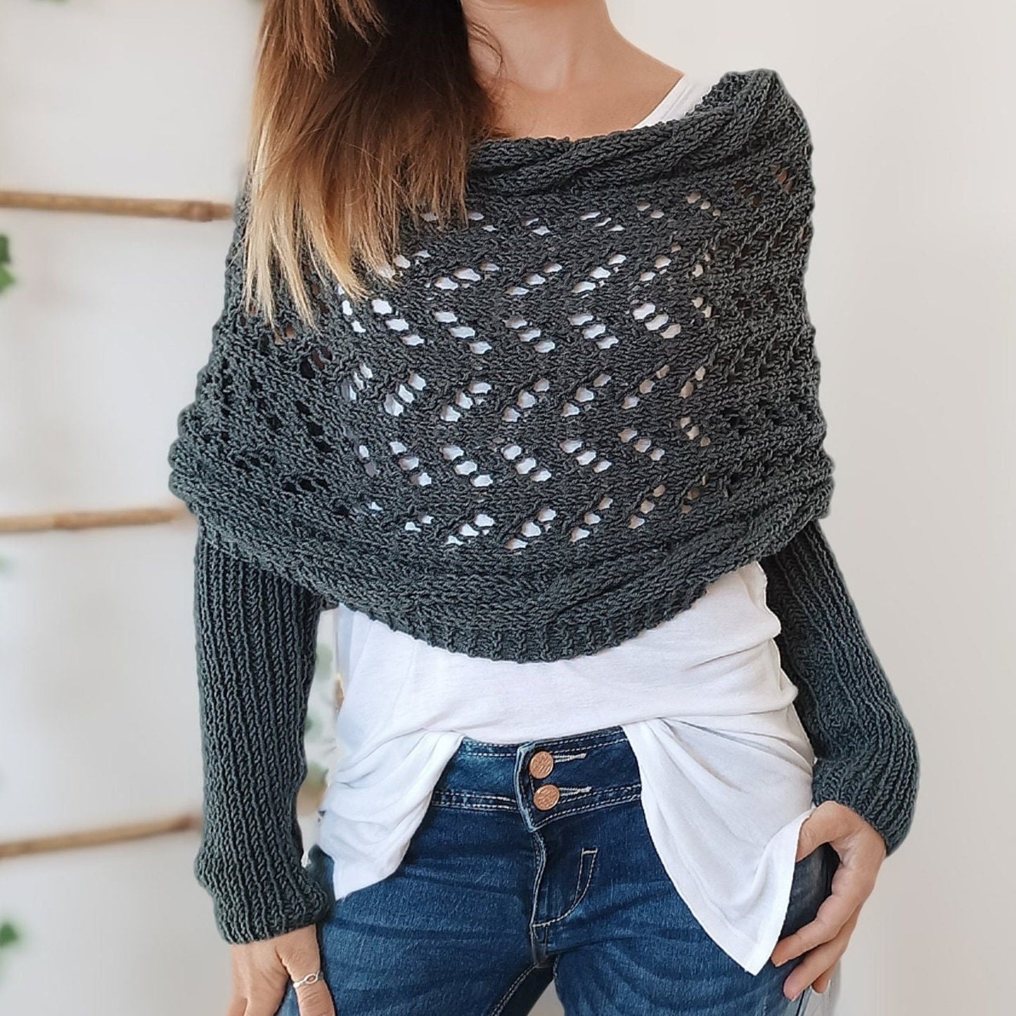 LP | Elegante maglione a portafoglio in maglia con dettaglio traforato