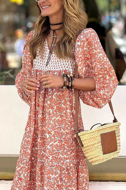 LP | Boheme Lifestyle Maxi abito stampato con maniche a sbuffo